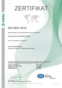 Zertifikat ISO 9001:2015 – Plastec GmbH